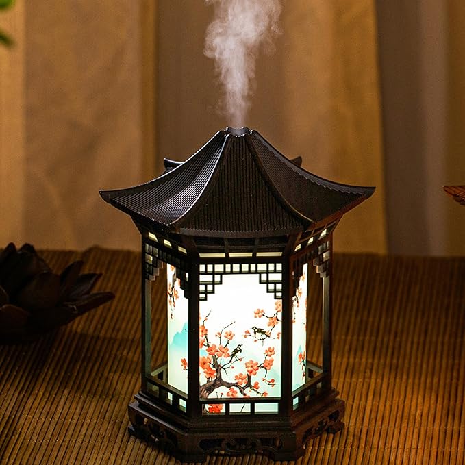 Essential Oil Diffusers, Chinese Lantern Essential Oil Diffuser & Night Light - 160ml 2-in-1 Humidifier With Dual Color Temperatures & Adjustable Mist Modes, Brown, Diffusers, Aroma Diff