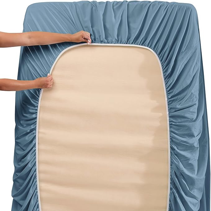 Nestl Twin XL Size Sheet Set, 4 Piece Extra Deep Pocket (18-24 inches), Microfiber, Hotel Luxury, Soft, Breathable, Wrinkle-Free, Easy to Care, Stone Blue