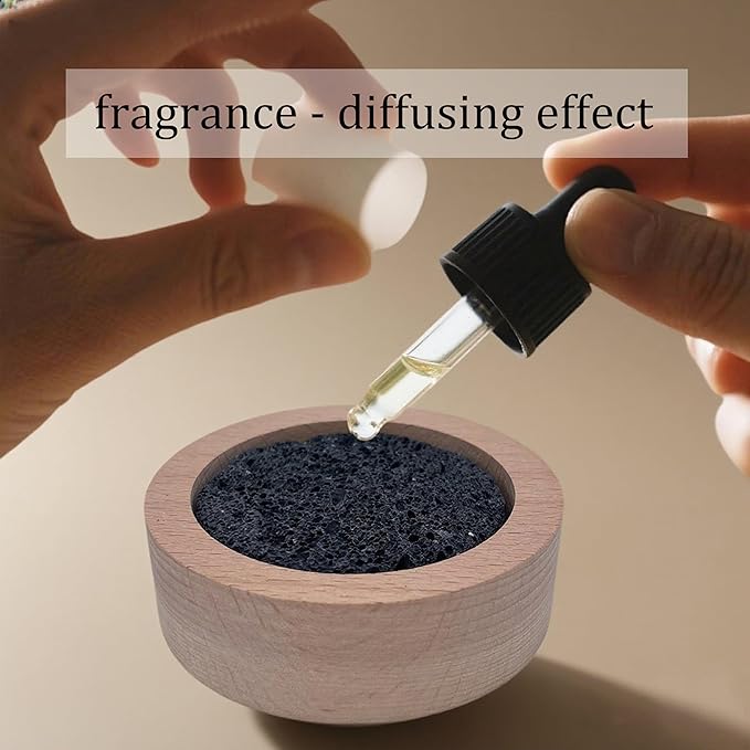 Passive Diffuser Lava Rock Natural Set Essential Oil Aromatherapy Stone for Home, Office, Car & Gifts - Compact Wood Bas