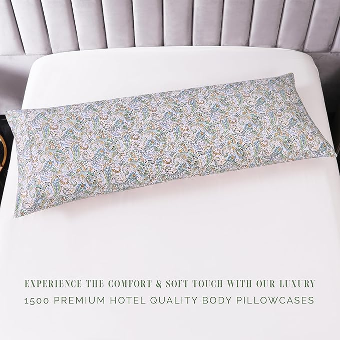 Elegant Comfort Ultra Soft 1-Piece Set Floral Print Pillowcases - 1500 Premium Hotel Quality Microfiber, Soft and Smooth Hidden Zipper Closure 1-Piece Pillow Covers - Body Pillowcase, Paisley Teal