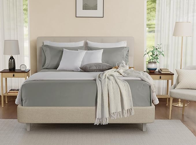 100% Cotton Sheets California King Size Sheets Set, CalKing Sheet Set, 800 Thread Count Sateen Weave Luxury Hotel Sheets, Naturally Cool Long Staple Egyptian Cotton, No Pilling & Shrink - Silver