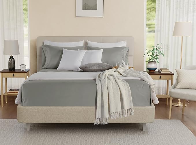 Egyptian Cotton Sheets Full Size Bed Set 15" Deep Pockets, 800TC Cotton Full Sheet Set, Soft Breathable Sateen Weave Elasticated Sheet & Pillowcase Sets, No Pill & Shrink, Machine Washable - Silver