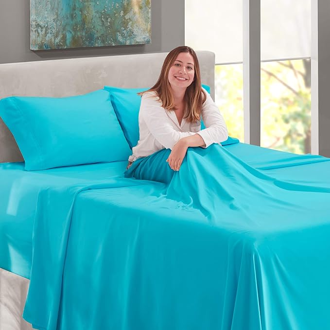Nestl Twin XL Size Sheet Set, 4 Piece Extra Deep Pocket (18-24 inches), Microfiber, Hotel Luxury, Soft, Breathable, Wrinkle-Free, Easy to Care, Bright Blue