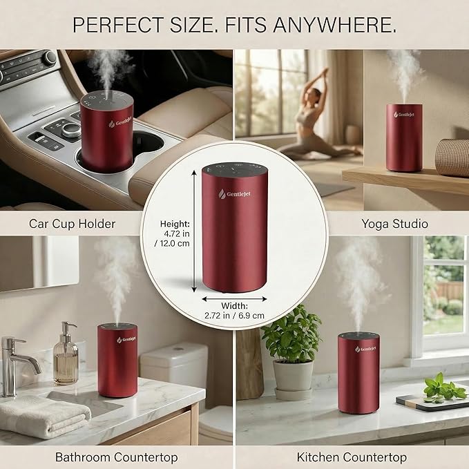 GentleJet LiteMist Waterless Nebulizing Essential Oil Diffuser – Cold Air Aromatherapy, USB-C Cordless 2000mAh Battery, Aluminum Portable for Home Office Car, 20ml