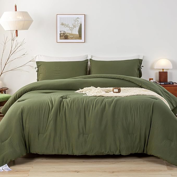 Softness California King Comforter Set - Cozy Polycotton Fabric - Comfy Down Alternative Comforter Cal King and 2 Pillowcase - Lightweight but Warm Bed Blanket All Season - Dark Olive Green