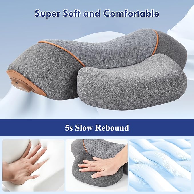 3 in 1 Heated Neck Massage Pillows with Heat for Pain Relief Deep Tissue, Rechargeable Cervical Neck Hump Corrector, Wireless Pillow Supports (No Washable Cover)