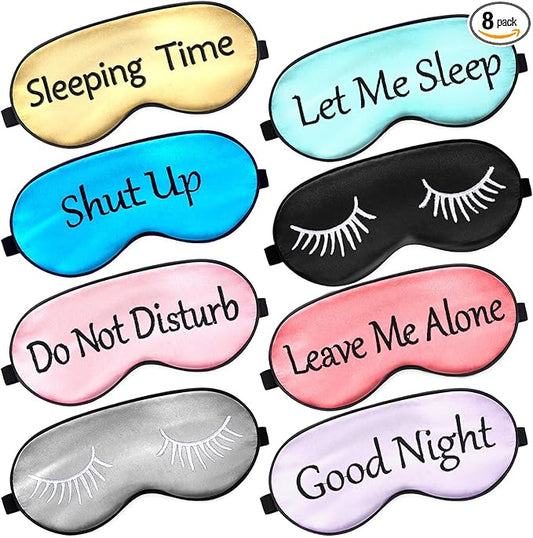 8 Pieces Funny Sleep Mask Silk Eye Mask with Adjustable Strap Soft Cute Blackout Blindfold Eye Cover for Women Men Full Night's Sleep, Travel, Nap, Meditation(Fresh Colors)