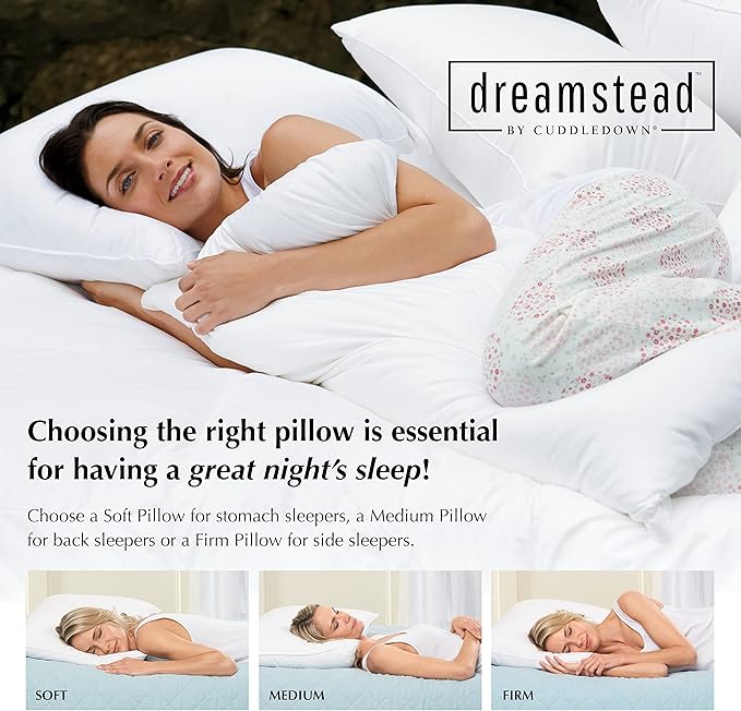 Cuddledown Dreamstead Down Alternative Pillow | 100% Cotton, Percale Weave | Premium European Fill | Hypoallergenic | Handcrafted | Oeko-TEX Standard 100 | 20" x 30" | Queen | Medium
