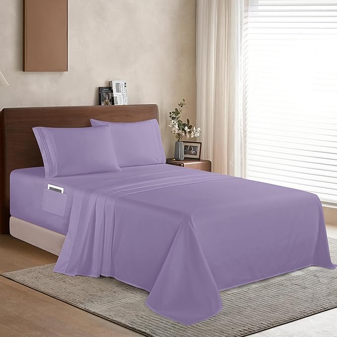 Elegant Comfort Luxury 1500 Premium Hotel Quality Microfiber 4-Piece Sheet Set - Soft, All Around Elastic 18-24 Inches Deep Fitted Sheet - Extra Deep Pocket Sheets, Full, Lavender
