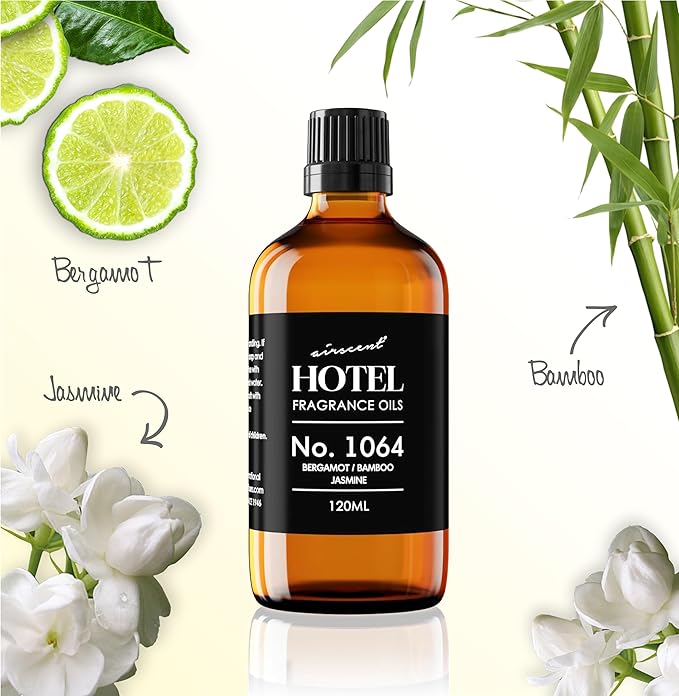 AirScent Hotel Diffuser Oil No. 1064 - Bergamot, Bamboo, Jasmine - Premium Fragrance Oil for Ultrasonic and Waterless Diffusers and Crafting - 30 mL, 1 fl oz Glass Dropper Bottle