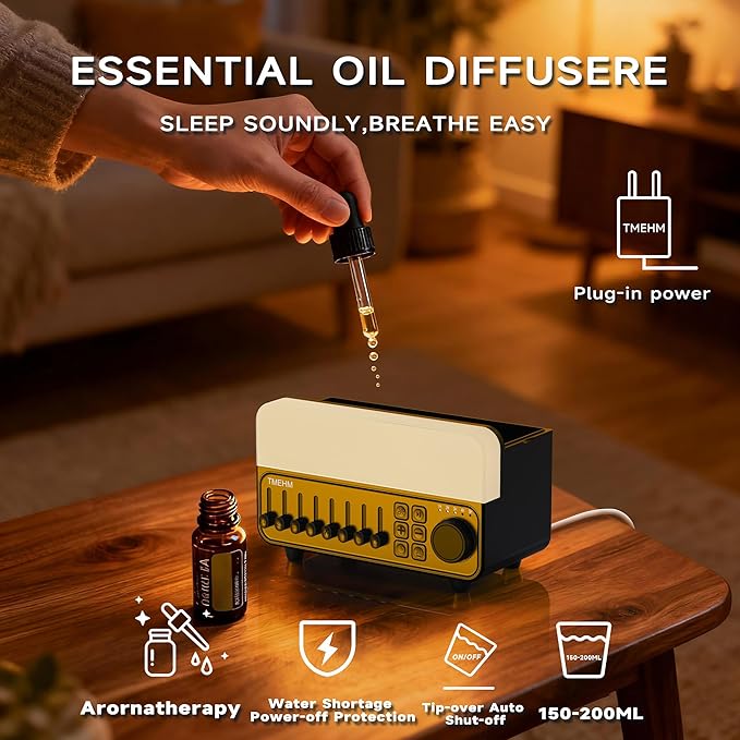 TMEHM 4-in-1 Sleep Sound Machine with White Noise & 8 Nature Sounds, Bluetooth Speaker, Night Light & Aroma Diffuser with Timer for Baby, Kids and Adults (Black)