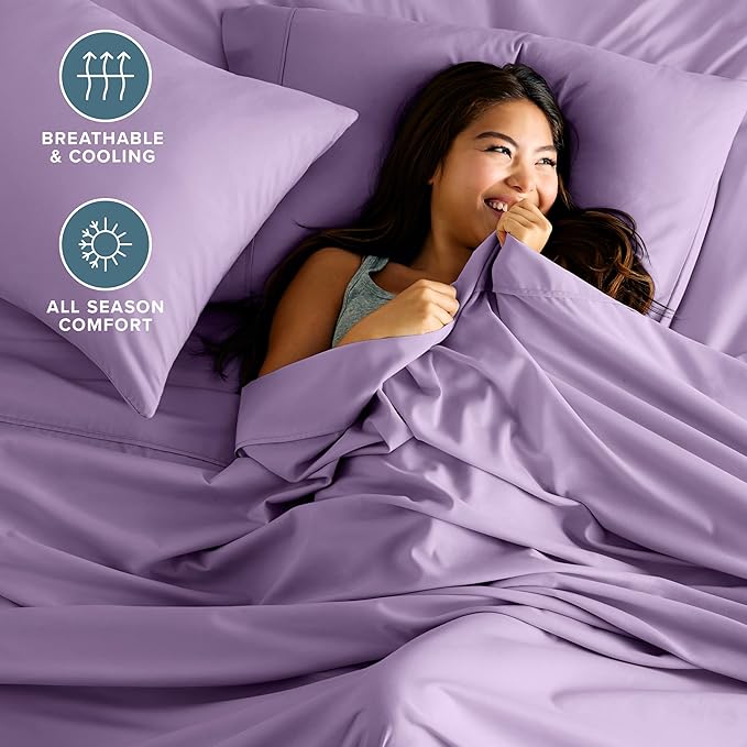 Bare Home Hotel Luxury Twin XL Sheet Set, Extra Soft - 4 Piece Set - Deep Pockets - Easy Fit - Cooling & Breathable - Wrinkle, Fade, Stain Resistant - Includes 2 Pillowcases (Twin XL, Lavender)