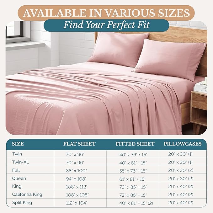 Casa Platino Bedding Sheets and Pillowcases, Pre-Washed Ultra Soft & Breathable Twin XL Bed Sheets Set, Hydro-Brushed Microfiber Cooling Twin XL Size Sheet Set, Deep Pockets - Sepia Rose