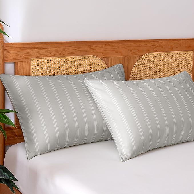Amazon Basics Stripe Cooling Pillow Cases for Hot Sleepers, Soft Cooling Pillow Covers with Envelope Closure, 20" x 26", Standard, Gray, Pack of 2