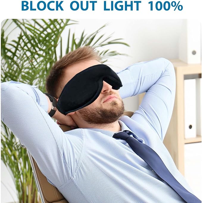 Sleep Eye Mask for Men Women, 100% Light Blocking 3D Sleeping Mask, Soft Breathable Sleep Eye Mask with Adjustable Velcro for Flight Nap, Relaxing Zero Pressure Night Blindfold