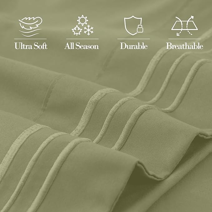Mocassi 1-Piece Premium Body Pillowcase 1800 Series Hotel Quality Microfiber - Soft and Breathable with 3-Line Embroidery Wrinkle and Stain Resistant, Easy Care, 21" x 54", Sage Green