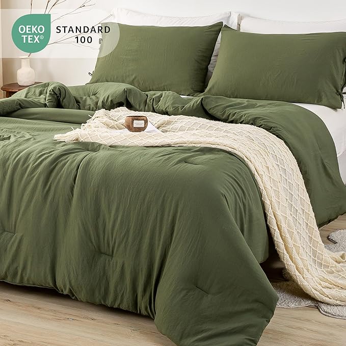 Ultra-Soft King Size Comforter Sets - Cozy Polycotton Fabric - 1 Fluffy Down Alternative Comforter & 2 Pillowcase - All Season Lightweight but Warm Comfy Bed Blanket Quilt Dark Olive Green