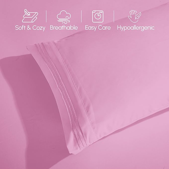 Elegant Comfort Luxurious 1500 Premium Hotel Quality Microfiber 4-Piece Sheet Set, 18-24 Inches Deep - Extra Deep Pocket Sheets - Ultra Soft 4PC Deep Pocket Sheets, King, Light Pink