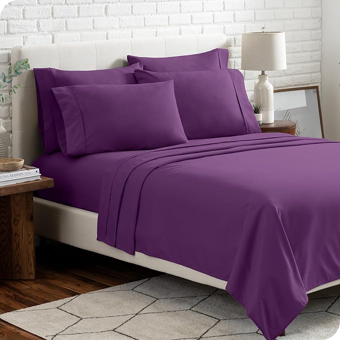 Bare Home Hotel Luxury Full XL Sheet Set, Extra Soft - 6 Piece Set - Deep Pockets - Easy Fit - Cooling & Breathable - Wrinkle, Fade, Stain Resistant - Includes 4 Pillowcases (Full XL, Plum)