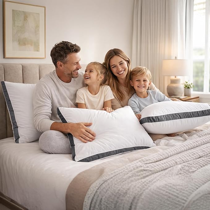 LUX Décor Gusseted Style Soft Hotel Pillows Set of 2 – for Side, Stomach & Back Sleepers - Down Alternative Hotel Bed Pillows – 100% Microfiber Cover, Virgin PSF Fill – Grey, Queen 26x18