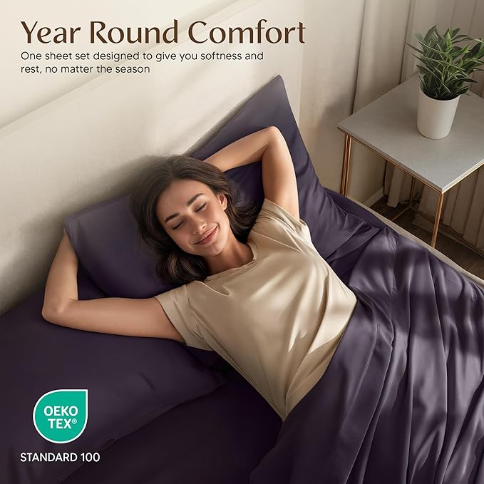 Utopia Bedding Queen Size Sheet Set – 4 Piece Bed Sheets, Soft and Breathable Microfiber, Includes 1 Fitted Sheet, 1 Flat Sheet and 2 Pillowcases – Oeko-Tex - (Dark Purple)