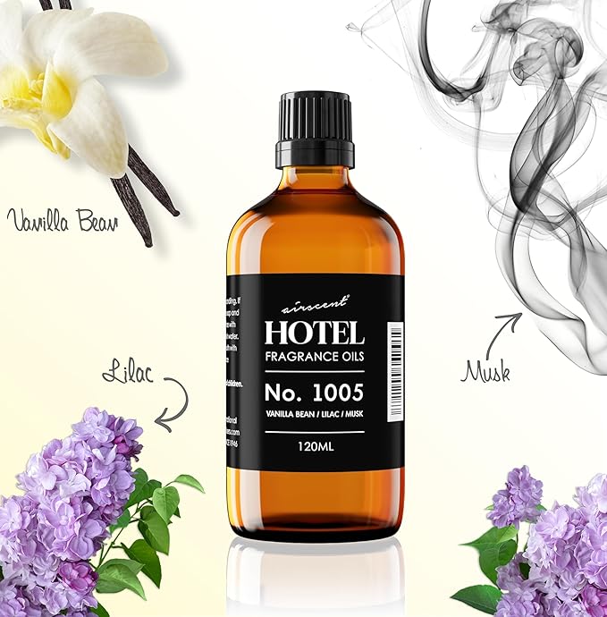 AirScent Hotel Diffuser Oil No. 1005 - Vanilla Bean Lilac Sandalwood - Hotel Scent Dupe - Premium Fragrance Oil for Ultrasonic and Waterless Diffusers and Crafting - 30 mL, 1 fl oz Glass Bottle
