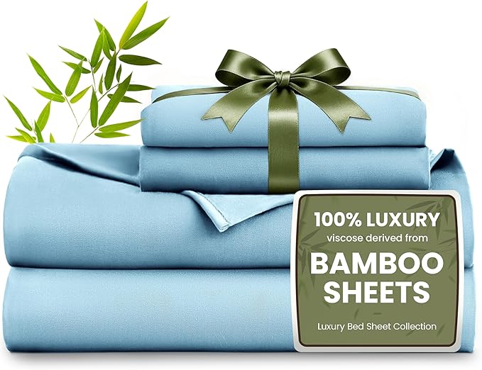 Love's cabin 3 Piece Twin XL Sheet Set, 100% Rayon Derived from Bamboo, Cooling & Breathable, Soft Silky Deep Pocket up to 16", Hotel Luxury Bedding for Hot Sleepers, Aqua