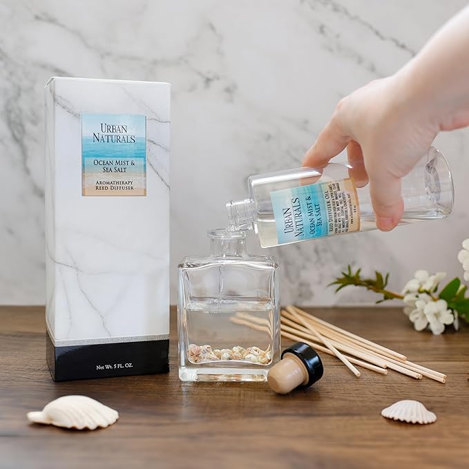 Urban Naturals Reed Diffuser Oil Refill Gardenia with Jasmine, Ylang Ylang, Tuberose, Amber 8 oz + Free Reed Sticks, Made in the USA