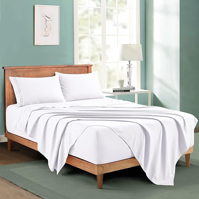 Manyshofu Extra Deep Pocket King Size Sheets - Hotel Luxury 1800 Thread Count Sheets & Pillowcases - Microfiber Bedding Set up to 24" Mattress - Pure White Bed Sheets 18-24 Inch Deep Pockets - 4 Piece