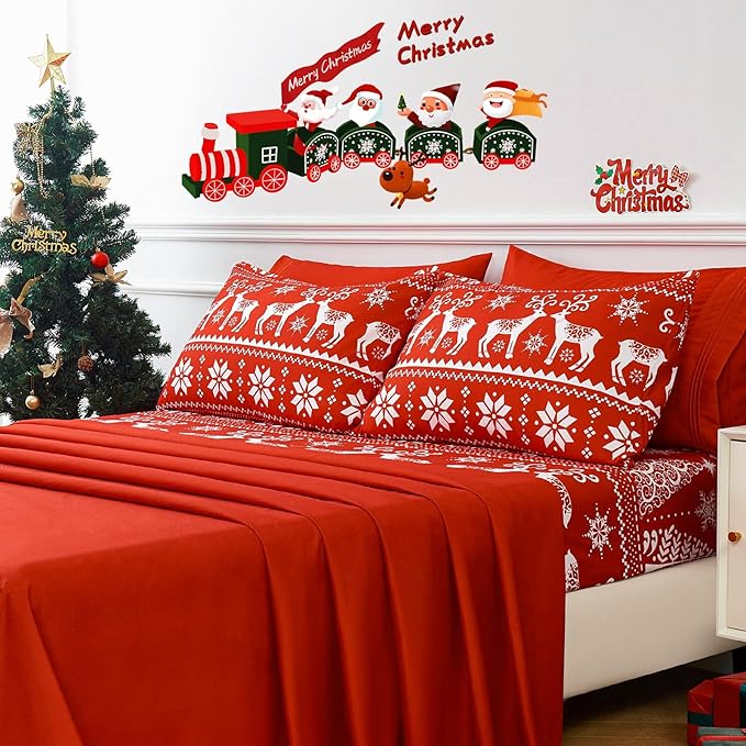 YIYEA Christmas Pillow Cases Queen Size Set of 2, Ultra Soft Double Brushed Microfiber Pillowcases Queen, Christmas Bed Pillow Covers, Fade Resistant, Easy Slip-On (20"x30")