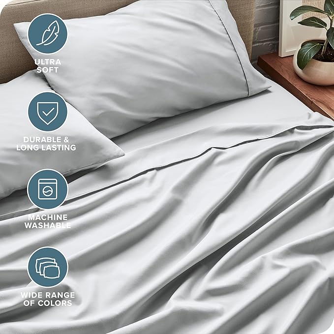 Bare Home Queen Sheet Set - 1800 Ultra-Soft Microfiber Queen Bed Sheets - Double Brushed - Deep Pockets - Easy Fit - 4 Piece Set - Bedding Sheets & Pillowcases (Queen, French Grey)