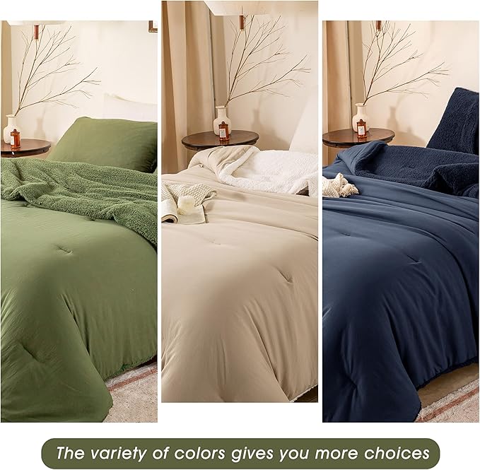 Warm Plush 3D Jacquard Boho Sherpa Fleece Queen Size Comforter Set - Cream Full/Queen Reversible Ultra-Soft Bedding Down Alternative Comforter Set Fluffy Surface for Cozy Autumn Winter Nights