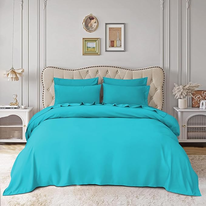 Mocassi Luxury Twin 4-Piece Sheet Set - 1800 Premium Hotel Quality - Easy-Fit, Wrinkle, Fade Resistant Bed Sheets and Pillowcases - All Around Elastic Fitted Sheet, Deep Pocket, Turquoise