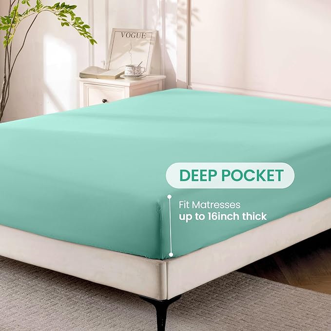 ROSE&RISY Light Green Twin Sheet Set, 3 Pieces Soft Bedding Sheet Set, Breathable and Cooling,Includes Fitted, Flat, Pillow Cases - Deep Pocket (Light Green, Twin)