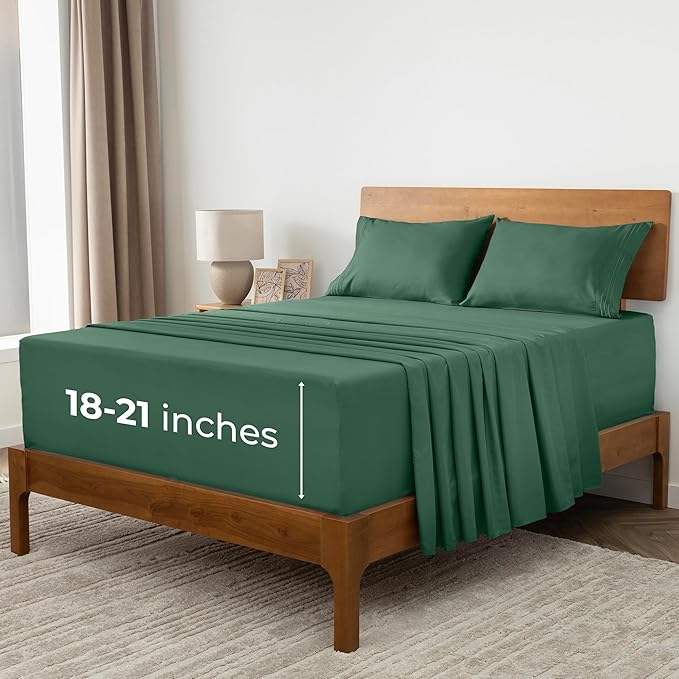 Mellanni Extra Deep King Sheets - 4 PC Iconic Collection Bedding - Hotel Luxury, Ultra Soft, Cooling Bed Sheets - Wrinkle, Fade, Stain Resistant (King, Emerald Green)
