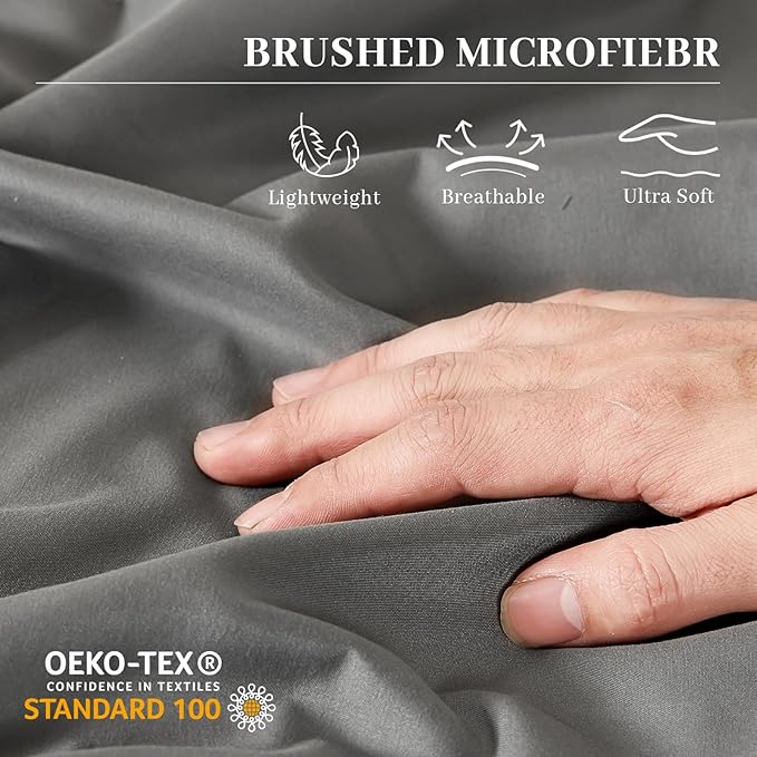 YIYEA Pillow Cases Queen Size Set of 4, Ultra Soft 1800TC Hotel Quality Double Brushed Microfiber Embroidered Pillowcases, Envelope Closure, Fade Resistant (20"x30", Dark Grey)