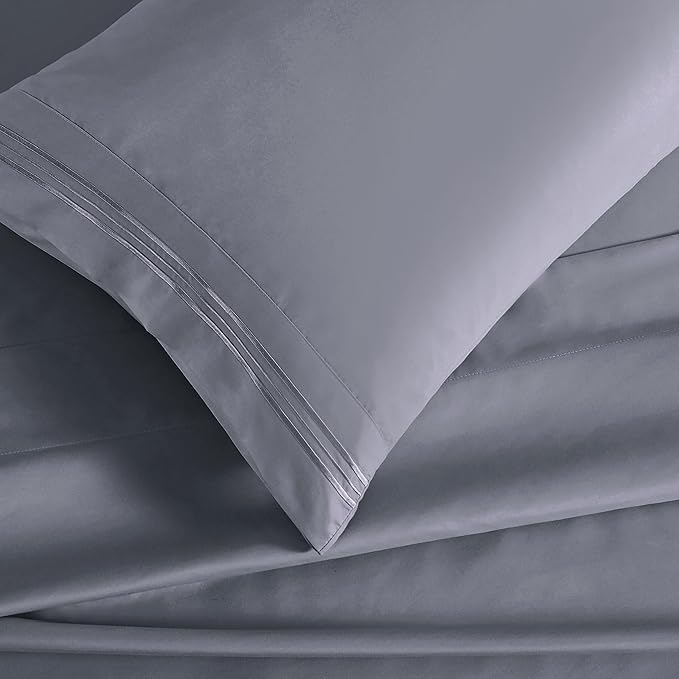 Manyshofu Extra Deep Pocket King Size Sheets - Hotel Luxury 1800 Thread Count Sheets & Pillowcases - Microfiber Bedding Set up to 24" Mattress - Grey Bed Sheets 18-24 Inch Deep Pockets - 4 Piece