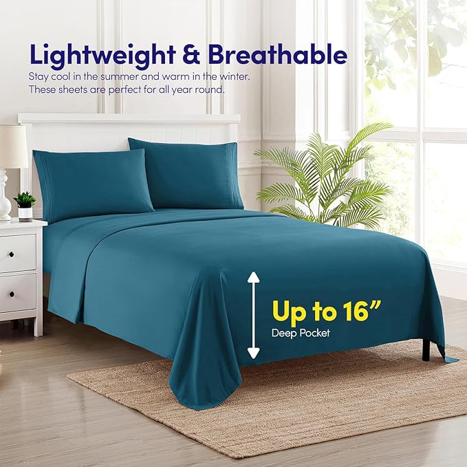 1500 Supreme Collection Full Sheet Sets Teal - Luxury Hotel Bed Sheets and Pillowcase Set for Full Mattress - Extra Soft, Elastic Corner Straps, Deep Pocket Sheets, Full Teal