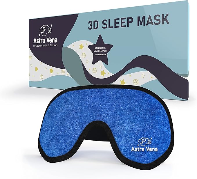 3D Sleep Mask for Kids, Light Block Sleeping Blindfold Memory Foam Contoured Eye Mask for Sleep, Adjustable Strap Eye Cover and Travel Sleep Mask for Boys Girls, Dark Blue