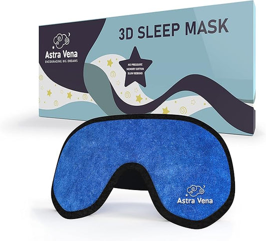 3D Sleep Mask for Kids, Light Block Sleeping Blindfold Memory Foam Contoured Eye Mask for Sleep, Adjustable Strap Eye Cover and Travel Sleep Mask for Boys Girls, Dark Blue