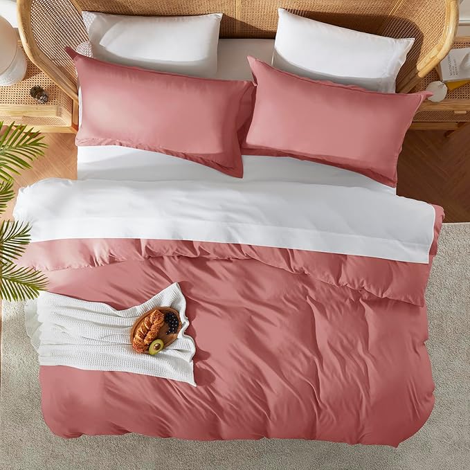 Nestl Twin Duvet Cover Set with Comforter Insert - Pink Clay 3 Piece 68x90 Duvet Cover & 1 Pillow Sham with White Quilted Down Alternative Comforter, Ultra Soft, All Season
