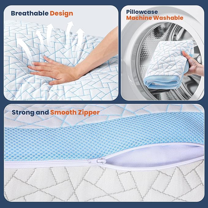 A-Pce Adjustable Pillow, Queen Size Bed Pillows for Sleeping, Shredded Memory Foam Pillows, Cooling Pillow for Side, Back, Stomach Sleepers, Bed Pillows for Hot Sleepers,Extra Fill Included