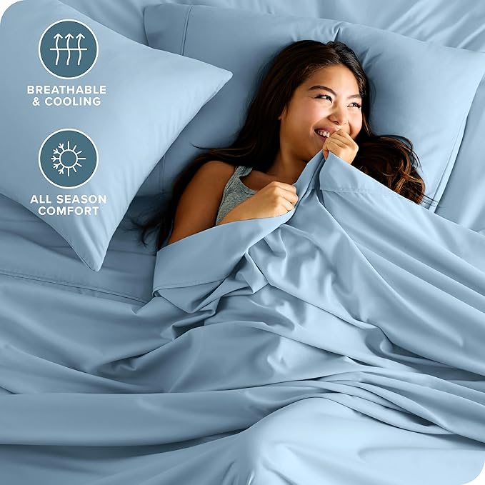 Bare Home Twin XL Sheet Set - 1800 Ultra-Soft Microfiber Twin Extra Long Bed Sheets - Double Brushed - Deep Pockets - Easy Fit - 3 Piece Set - Bedding Sheets & Pillowcases (Twin XL, Light Blue)