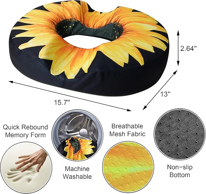 Donut Pillow Seat Cushion for Tailbone Pain Relief and Hemorrhoids, Home Office Chair Cushion for Long Sitting Work, Memory Foam Car Seat Cushions for Driving Butt Pain & Postpartum Pregnancy
