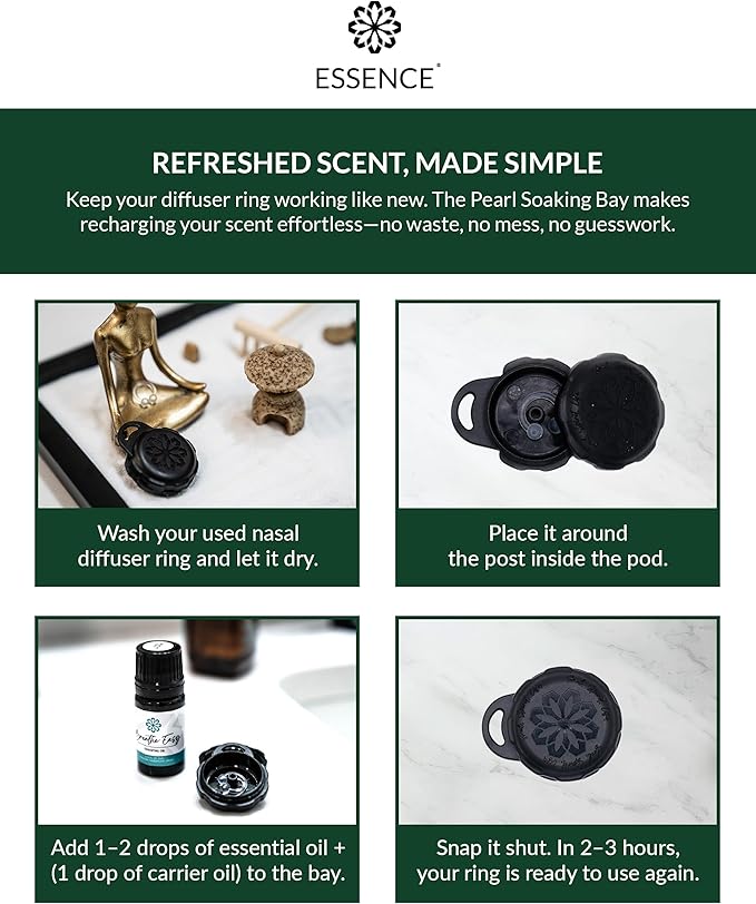 Essence Pearl Travel Case | Eucalyptus Essential Oil | Aromatherapy Nasal Diffuser & Essential Oil Carrying Case | Refreshing Eucalyptus Scent | Travel-Friendly Kit | Black Pod