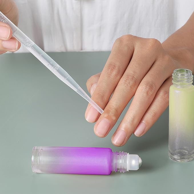 SESENSE Essential Oil Roller Bottles, 10ml Colored Thick Glass Perfume Roller Bottles with Funnel Opener and Dropper (Multicolor, 4 Pack)