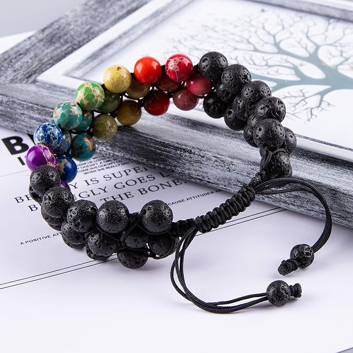 8mm Natural Lava Rock Stone Bracelets for Men, Healing Crystal Essential Oil Diffuser Beads Bracelet Chakra Yoga Energy Anxiety Gemstone Bracelet