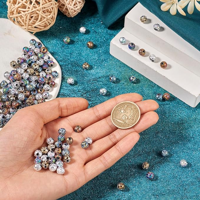 Craftdady 150Pcs 6.5mm Natural Lava Stone Beads Round Metallic Volcanic Rock Gemstone Beads Bumpy Spacer Beads for Craft DIY Essential Oil Bracelet Jewelry Making Supplies
