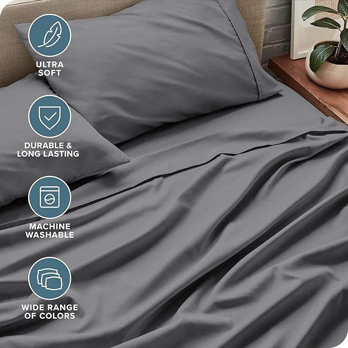 Bare Home Full Sheet Set - 1800 Ultra-Soft Microfiber Full Bed Sheets - Double Brushed - Deep Pockets - Easy Fit - 4 Piece Set - Bedding Sheets & Pillowcases (Full, Grey)