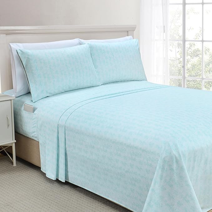 Elegant Comfort Softest and Coziest 6-Piece Sheet Set - 1500 Premium Hotel Quality Microfiber - Deep Pocket, Wrinkle Resistant 6-Piece Wave Pattern Bed Sheet Set, King, Wave Aqua